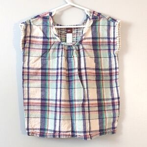 Tea Collection linen blend plaid top for girls, size 5